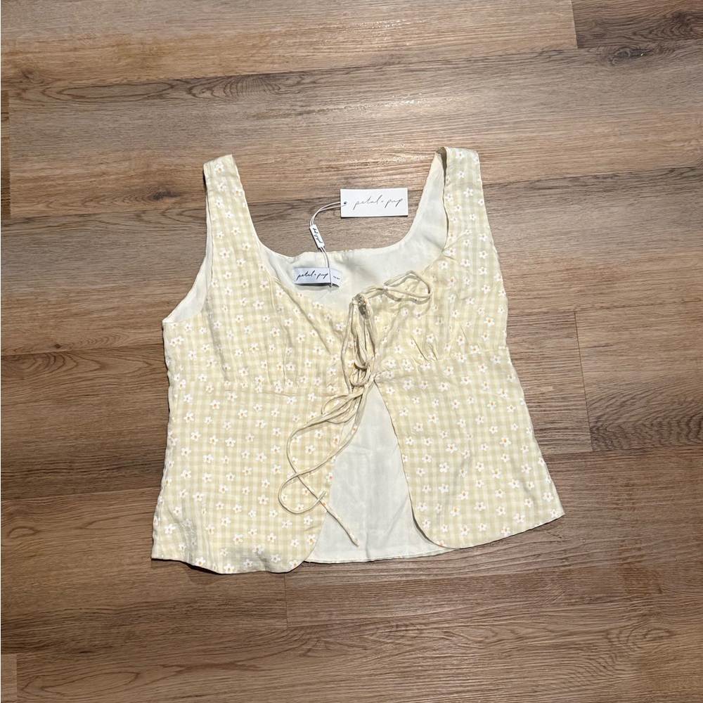 Capra Floral Gingham Tie-Front Tank